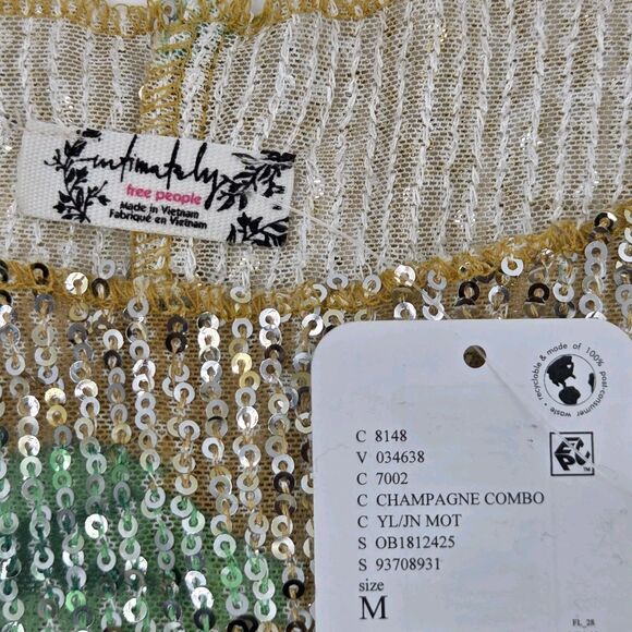 Free People Gold Rush Sequin Top Womens Size Medium Party Glam New Years Eve - Picture 6 of 8